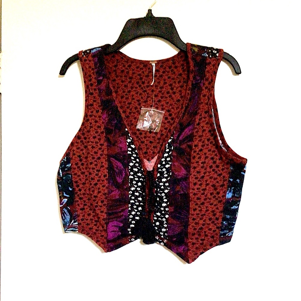 Free People Patchwork Floral Tie Front Vest Top - Picture 3 of 5